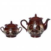 Чайный набор 2 пр. большой, коричневый, виноград-бабочка (чайник 1,5л, сахарница 700мл)