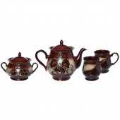 Чайный набор 4 пр. большой, коричневый, виноград-бабочка (чайник 1,5л, сахарница 700мл, чашка 250мл)