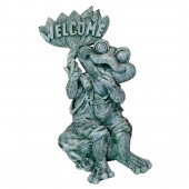 Садовая фигура Лягушонок на камне Welcome (камень серый/зелёный) (Гипс)