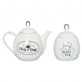 Чайный набор 2 пр. Петелька, деколь Чай, белая глазурь (чайник 800мл, сахарница 500мл)