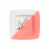 Тарелка для пасты, бело-розовая, деколь Сакура (210х210мм) (ящик+ПЭТ)
