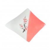 Тарелка Скат, бело-розовая, деколь Сакура (245х285мм) (ящик+ПЭТ)