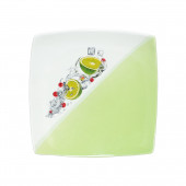 Тарелка Квадрат мелкая, бело-зелёная, деколь Лайм (230х230мм) (ящик+ПЭТ)