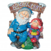 Садовая фигура Санта-Клаус на лавочке  (Веселих Свят), огромный, синий (Гипс)