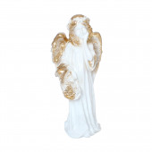 Сувенир Ангел с корзиной средний, бело-золотой (Гипс)