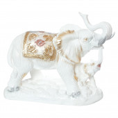 Сувенир Слон Семья №2 большой, белый с золотом (Гипс)