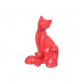 Сувенир Кошка с котятами, красный (Гипс)