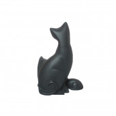 Сувенир Кошка с котятами, чёрный, матовый (Гипс)