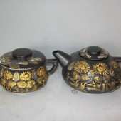 Чайный набор 2 пр. чёрная глазурь золото (чайник, сахарница)