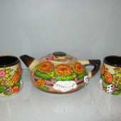 Чайный набор 3 пр. цветная лепка (чайник+ 2 чашки)
