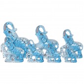 Сувенир Семья слонов, Кракелюр, бело-голубыее (в наборе 7 шт)