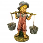 Садовая фигура-кашпо Мальчик с вёдрами, цветной, бронза (Гипс)