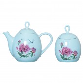Чайный набор 2 пр. Петелька, декор Микс, голубая глазурь (чайник 800мл, сахарница 500мл)