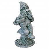 Садовая фигура Гном на грибе с трубкой (камень серый/зелёный) (Гипс)