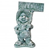 Садовая фигура Гном Welcome (камень серый/зелёный) (Гипс)