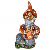 Садовая фигура Гном на грибе с ёжиком (цветная бронза) (Гипс)