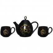 Чайный набор 3 пр. Петелька, деколь Одуванчик, бронза, чёрная глазурь (чайник 800мл, чашка 220мл)