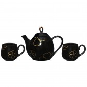 Чайный набор 3 пр. Петелька, деколь Пятилистник, бронза, чёрная глазурь (чайник 800мл, чашка 220мл)