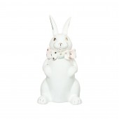 Сувенир Кролик с корзинкой, белый, цветная лепка