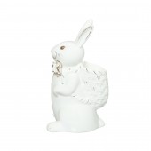 Сувенир Кролик с корзинкой, белый, лепка