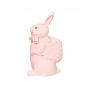 Сувенир Кролик с корзинкой, розовый, лепка