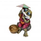 Садовая фигура-кашпо Лягушонок с зонтиком, цветная бронза (Гипс)