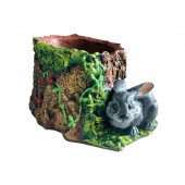 Садовая фигура-кашпо Пенёк с зайцем, художка, акрил (Гипс)
