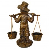 Садовая фигура-кашпо Мальчик с коромыслом, коричнево-золотой (Гипс)