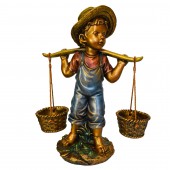 Садовая фигура-кашпо Мальчик с коромыслом, цветной (синий) (Гипс)