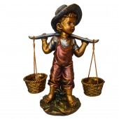 Садовая фигура-кашпо Мальчик с коромыслом, цветной (красный) (Гипс)