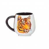 Чашка Коньячная, бело-коричневая, деколь цветная Тигр, 400мл