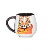 Чашка Коньячная, бело-коричневая, деколь цветная Тигр, 400мл