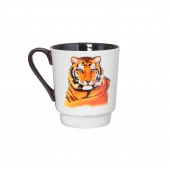 Чашка Водолей, бело-коричневая, деколь цветная Тигр, 700мл