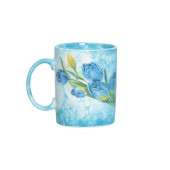 Чашка Офисная, бело-голубая, деколь Тюльпаны, 350мл
