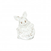 Копилка Кролик с подковой малый, белая глазурь