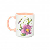 Чашка Офисная, бело-персиковая, деколь Цветы, 350мл