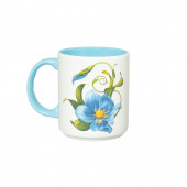 Чашка Офисная, бело-голубая, деколь Цветы, 350мл