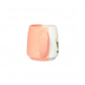 Чашка Треуголка, бело-персиковая, деколь Цветы, 500мл