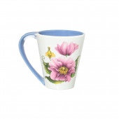 Чашка Парусная, бело-синяя, деколь Цветы, 320мл