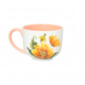 Чашка Аппетитка, бело-персиковая, деколь Цветы, 500мл