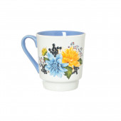 Чашка Водолей, бело-синяя, деколь Цветы, 700мл