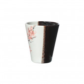 Чашка Парусная, бело-коричневая, деколь Цветы, 320мл