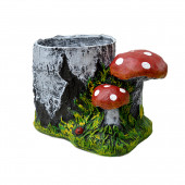 Садовая фигура-кашпо Пенёк с грибами, художка, акрил (Гипс)