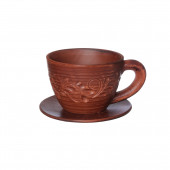 Чашка Капучино на малом блюдце, вальцованная, декор, 150мл (красная глина)