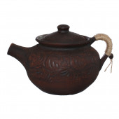 Чайник заварочный, гончарный, декор верёвка, старина, 1,5л (красная глина)