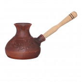 Турка с деревянной ручкой, декор, 500мл (красная глина)