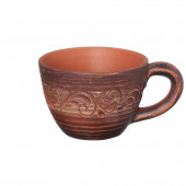 Чашка Капучино, вальцованная, ангоб, глазурь, 150мл (красная глина)
