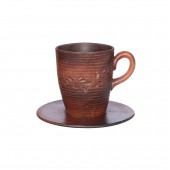 Чашка Чайная на большом блюдце, вальцованная, декор, 400мл (красная глина)