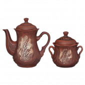 Чайный набор 2 пр. Ажур, ангоб (чайник 900мл, сахарница 600мл) (красная глина)