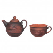 Чайный набор 2 пр.(внутри глазурь) (чайник 350мл, чашка 200мл) (красная глина)